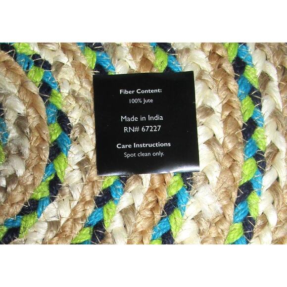 Set of Four Placemats Round Woven Jute Blue Yellow Beige 16 Inches Circumference - Picture 4 of 4